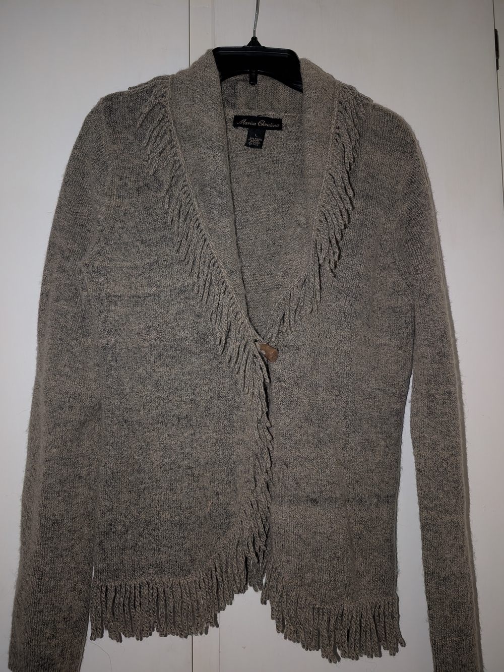 Marisa Christina Gray Fringe Shawl-Collar Cardigan